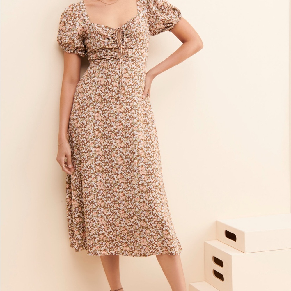 Anthropologie Floral Puff Sleeve Midi Dress